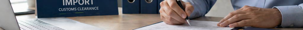 Invoeraangifte en douanedocumenten op kantoor, gebruikt voor inklaring, importafhandeling en douane aangifte binnen internationale handel door een douane declarant. Import declaration and customs documents in an office setting, used for customs clearance, import handling and customs processing in international trade by a customs declarant. بيان استيراد ووثائق جمركية في بيئة مكتبية تُستخدم للتخليص الجمركي ومعالجة الاستيراد والإجراءات الجمركية ضمن التجارة الدولية من قبل مخلص جمركي.