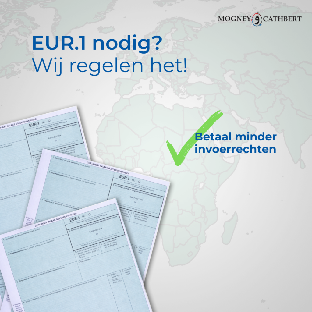 EUR.1 exportdocumenten gebruikt voor preferentiële oorsprong binnen internationale handel, opgesteld door een douane declarant voor export buiten de Europese Unie, inclusief douaneafhandeling, invoerrechtenvoordeel en correcte documentatie voor exportzendingen. EUR.1 export certificates used to prove preferential origin in international trade, prepared by a customs declarant for exports outside the European Union, including customs clearance, duty benefits and accurate export documentation. شهادات EUR.1 للتصدير تُستخدم لإثبات المنشأ التفضيلي في التجارة الدولية، يتم إعدادها من قبل مخلص جمركي لعمليات التصدير خارج الاتحاد الأوروبي، وتشمل التخليص الجمركي والاستفادة من الإعفاءات أو التخفيضات الجمركي